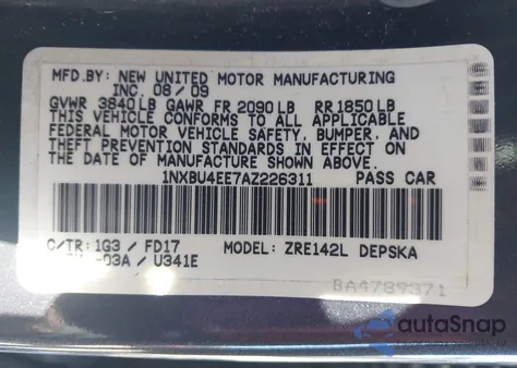 2010 Toyota Corolla S z USA, uszkodzony, nr VIN 1NXBU4EE7AZ226311